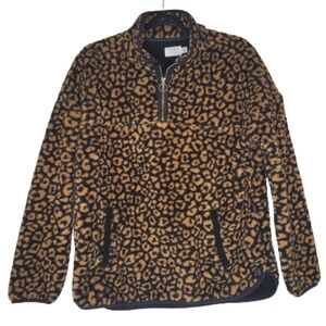 Teddy Leopard Print Zip Pullover Sweater